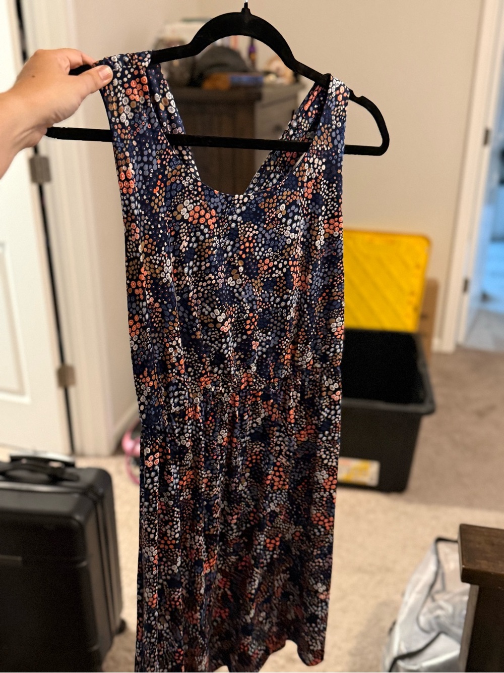 Kaileigh Navy Floral Dot-Print Sundress with Coral Accents